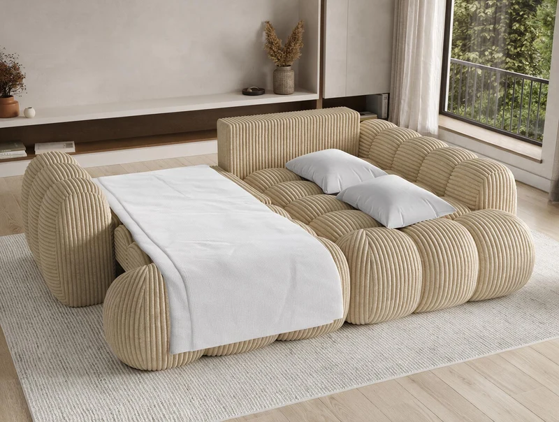 Canapé d'angle convertible design AUBER avec coffre de rangement