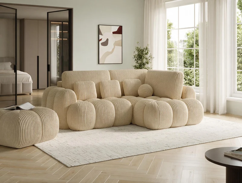 Canapé d'angle convertible design AUBER avec coffre de rangement