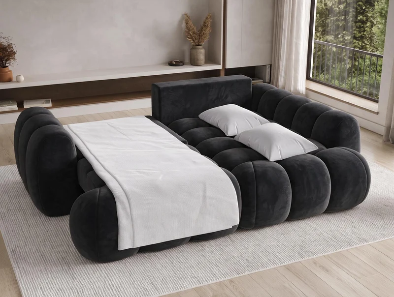 Canapé d'angle convertible design AUBER avec coffre de rangement