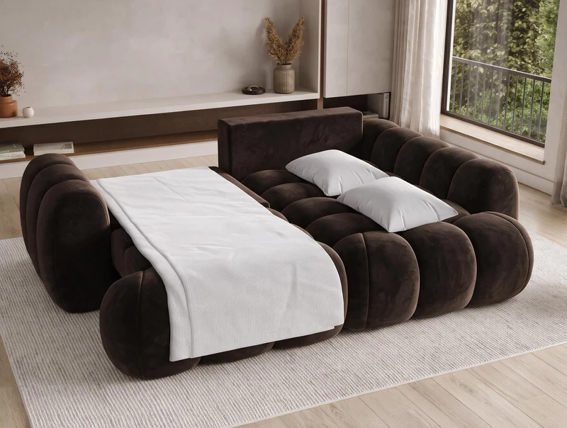 Canapé d'angle convertible design AUBER avec coffre de rangement