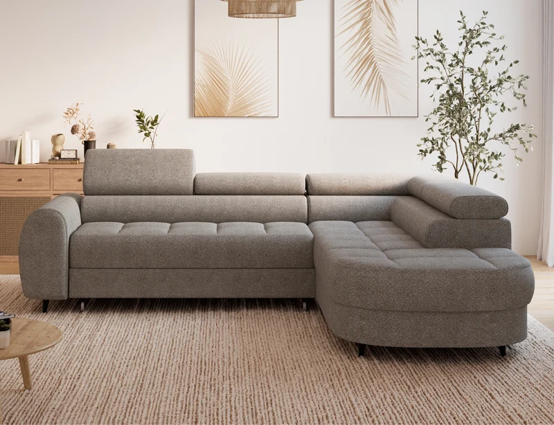 Canapé d'angle convertible design ALESIA avec coffre de rangement