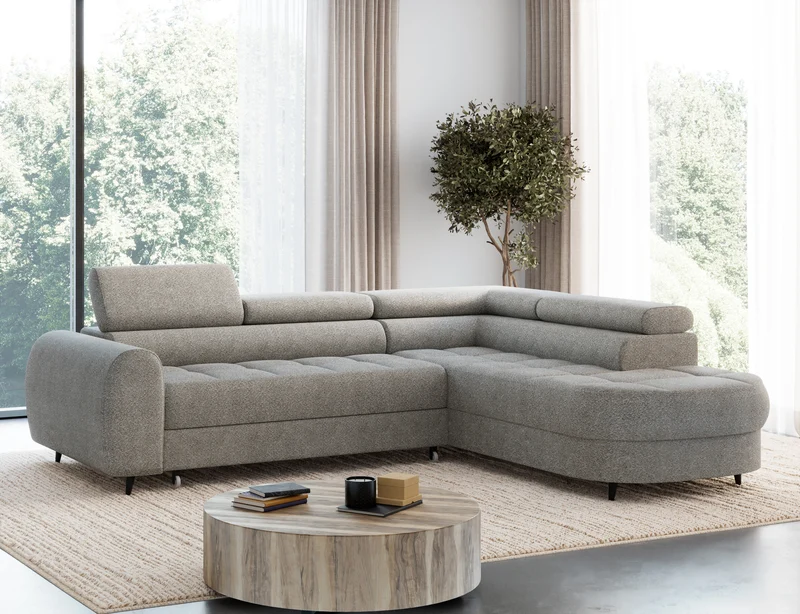 Canapé d'angle convertible design ALESIA avec coffre de rangement