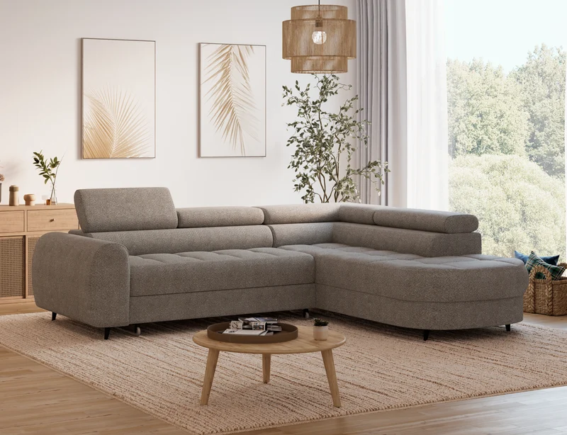 Canapé d'angle convertible design ALESIA avec coffre de rangement