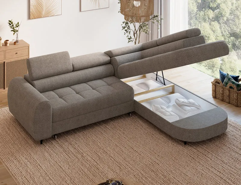 Canapé d'angle convertible design ALESIA avec coffre de rangement