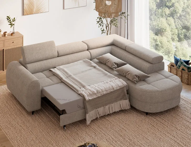 Canapé d'angle convertible design ALESIA avec coffre de rangement