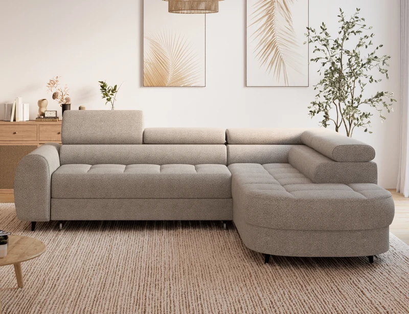 Canapé d'angle convertible design ALESIA avec coffre de rangement