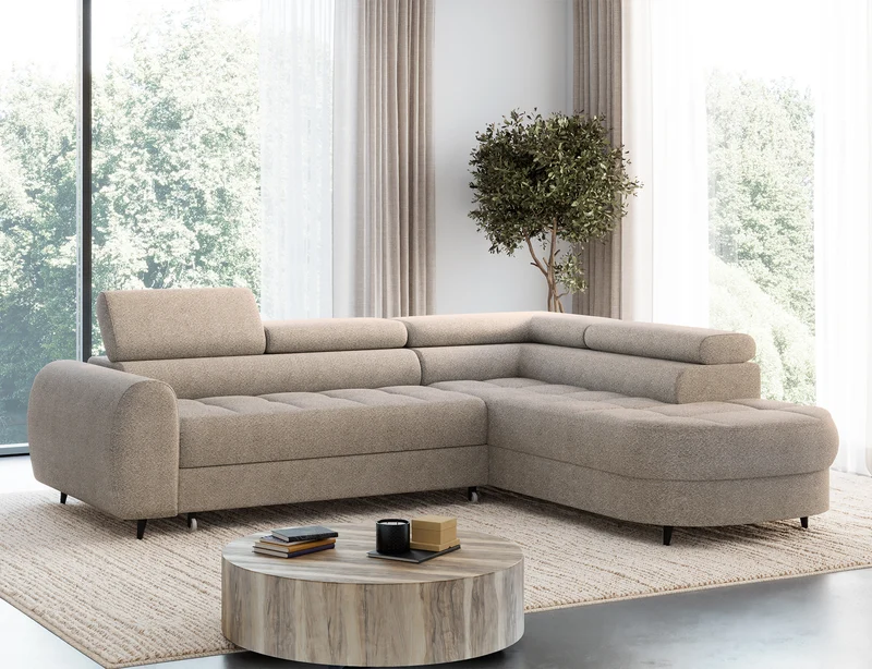 Canapé d'angle convertible design ALESIA avec coffre de rangement