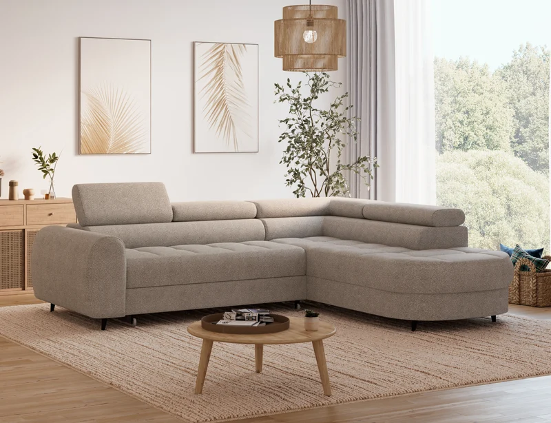 Canapé d'angle convertible design ALESIA avec coffre de rangement