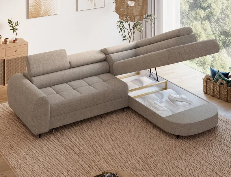 Canapé d'angle convertible design ALESIA avec coffre de rangement