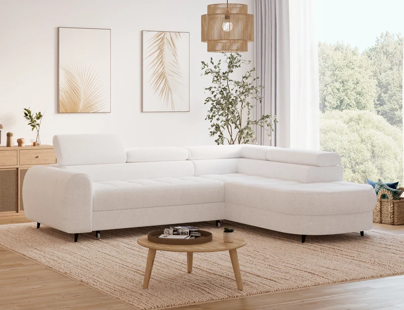 Canapé d'angle convertible design ALESIA avec coffre de rangement
