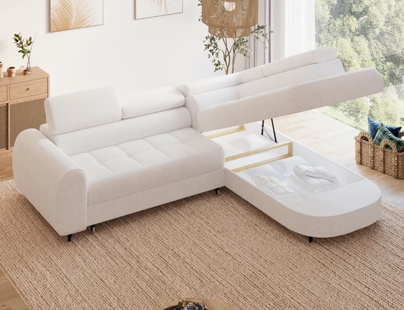 Canapé d'angle convertible design ALESIA avec coffre de rangement
