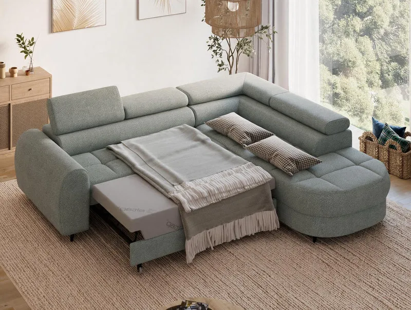 Canapé d'angle convertible design ALESIA avec coffre de rangement