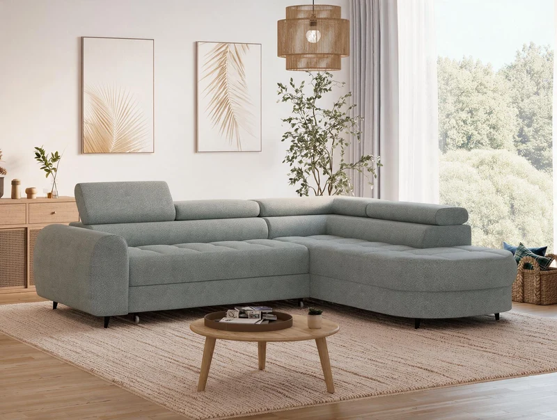 Canapé d'angle convertible design ALESIA avec coffre de rangement