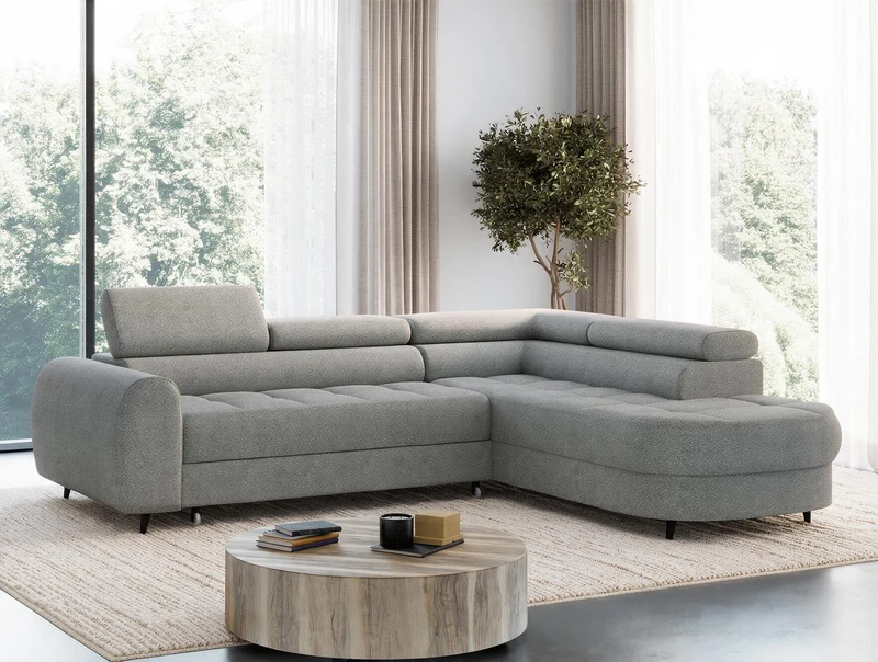Canapé d'angle convertible design ALESIA avec coffre de rangement