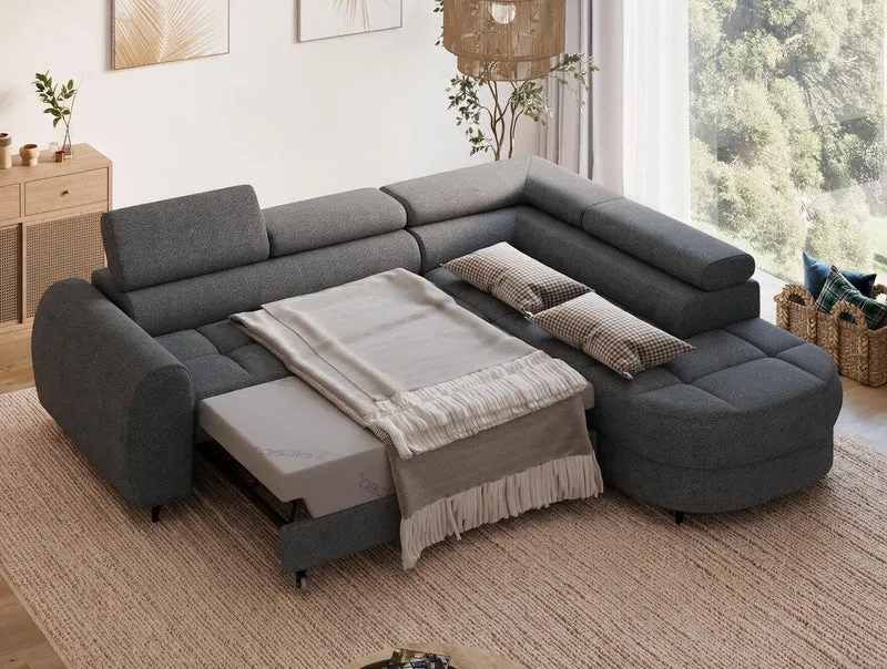 Canapé d'angle convertible design ALESIA avec coffre de rangement