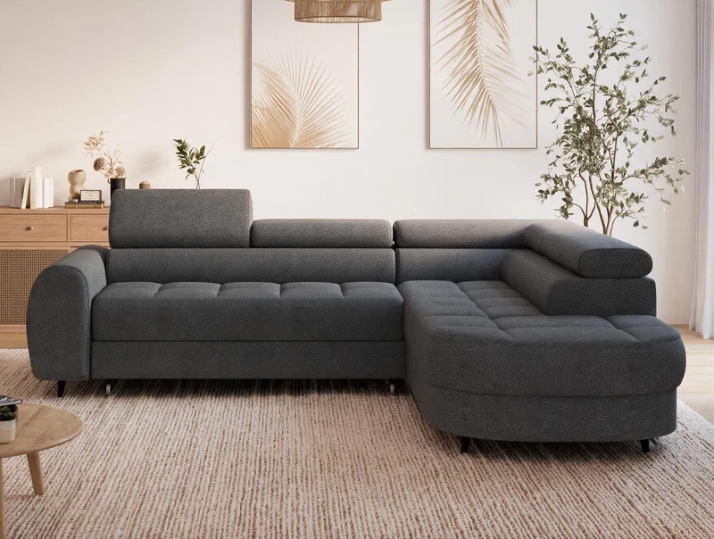 Canapé d'angle convertible design ALESIA avec coffre de rangement
