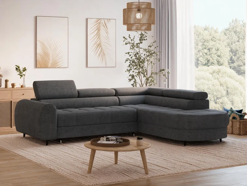 Canapé d'angle convertible design ALESIA avec coffre de rangement