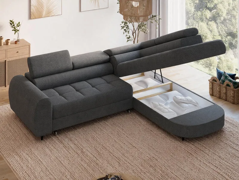 Canapé d'angle convertible design ALESIA avec coffre de rangement