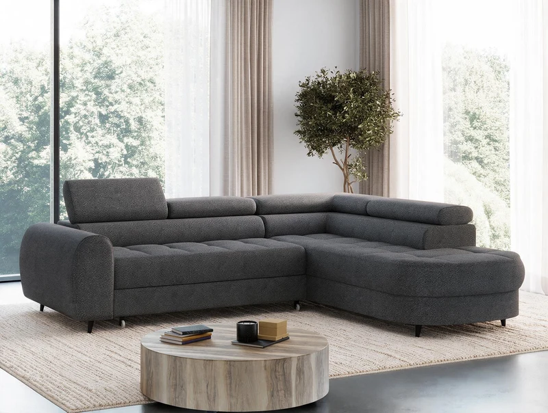 Canapé d'angle convertible design ALESIA avec coffre de rangement
