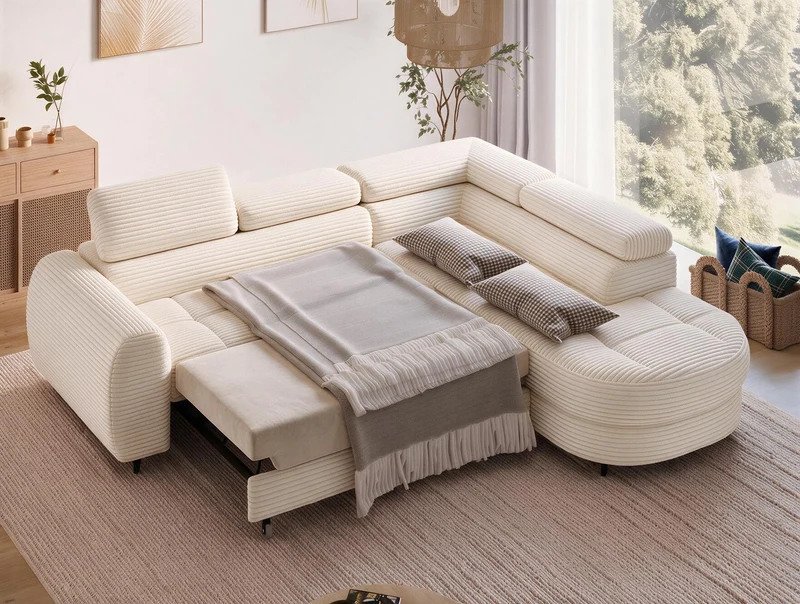 Canapé d'angle convertible design ALESIA avec coffre de rangement