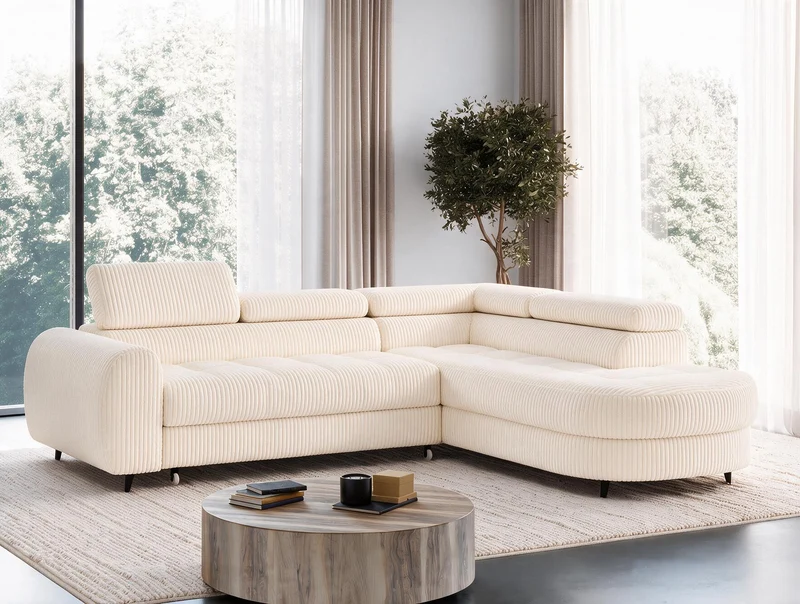 Canapé d'angle convertible design ALESIA avec coffre de rangement