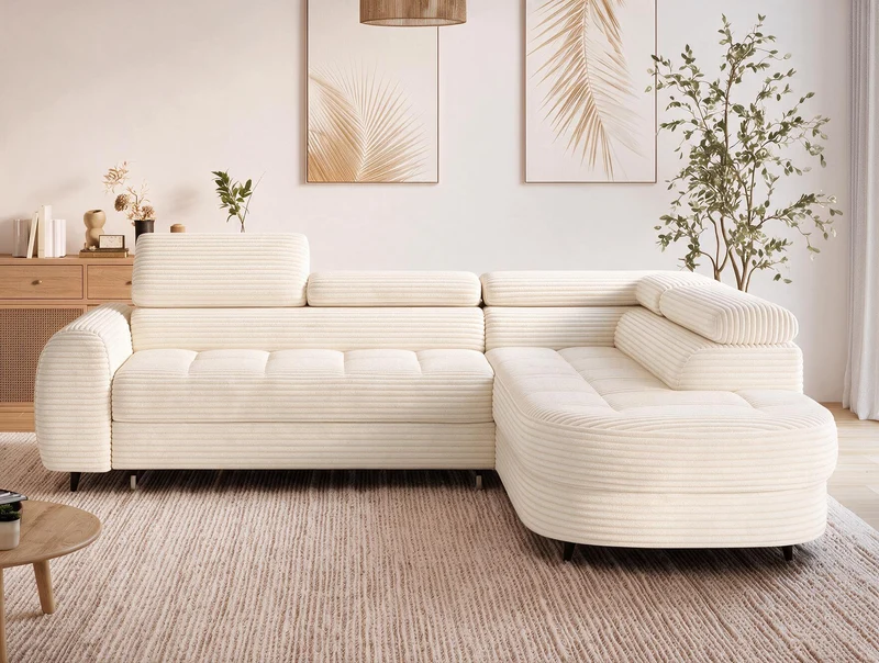 Canapé d'angle convertible design ALESIA avec coffre de rangement