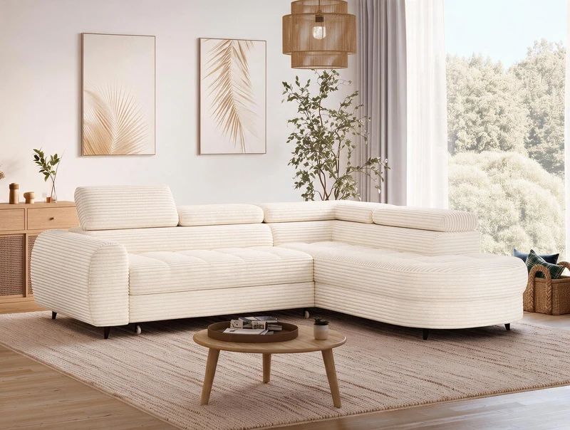 Canapé d'angle convertible design ALESIA avec coffre de rangement
