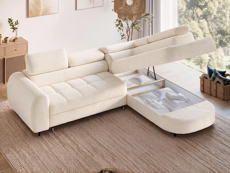 Canapé d'angle convertible design ALESIA avec coffre de rangement