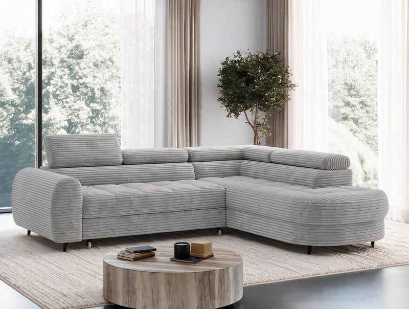 Canapé d'angle convertible design ALESIA avec coffre de rangement