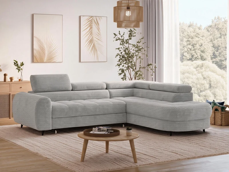 Canapé d'angle convertible design ALESIA avec coffre de rangement