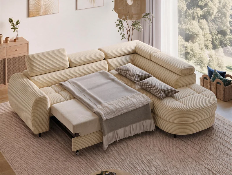 Canapé d'angle convertible design ALESIA avec coffre de rangement