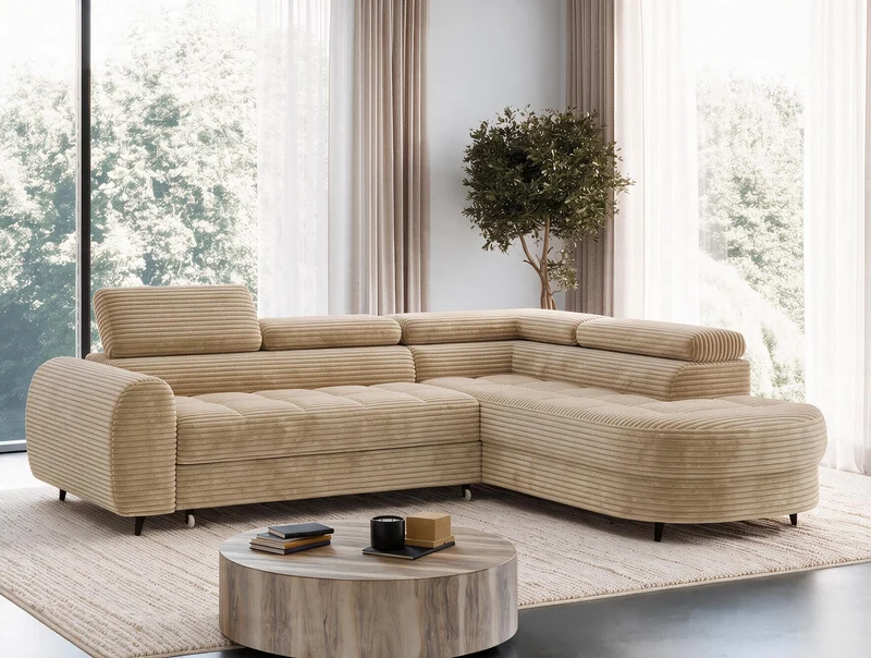 Canapé d'angle convertible design ALESIA avec coffre de rangement