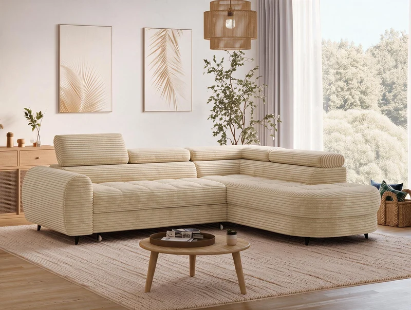 Canapé d'angle convertible design ALESIA avec coffre de rangement
