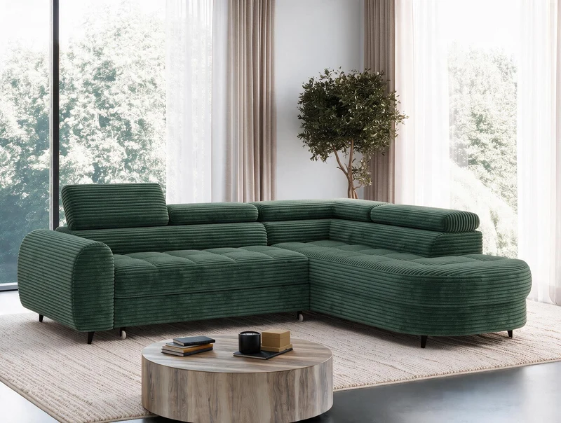 Canapé d'angle convertible design ALESIA avec coffre de rangement