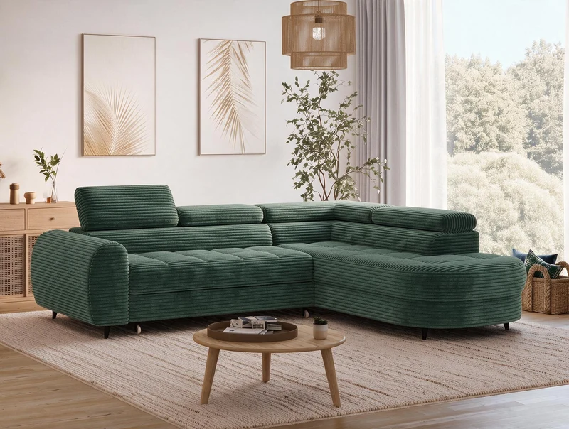 Canapé d'angle convertible design ALESIA avec coffre de rangement