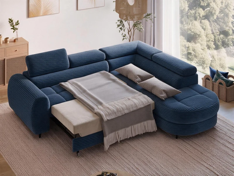 Canapé d'angle convertible design ALESIA avec coffre de rangement