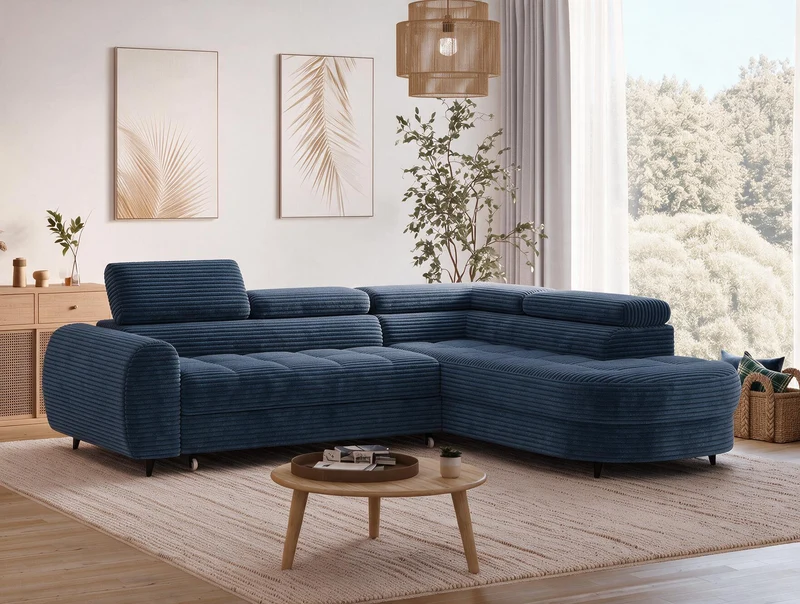 Canapé d'angle convertible design ALESIA avec coffre de rangement