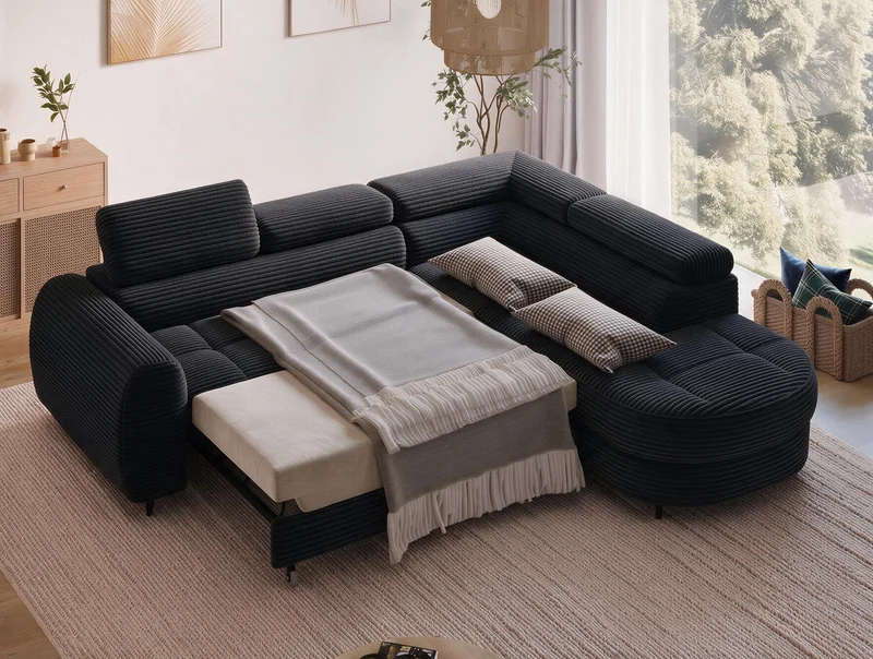 Canapé d'angle convertible design ALESIA avec coffre de rangement