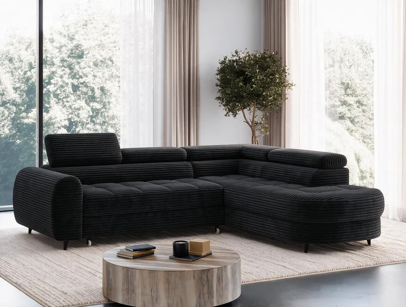 Canapé d'angle convertible design ALESIA avec coffre de rangement