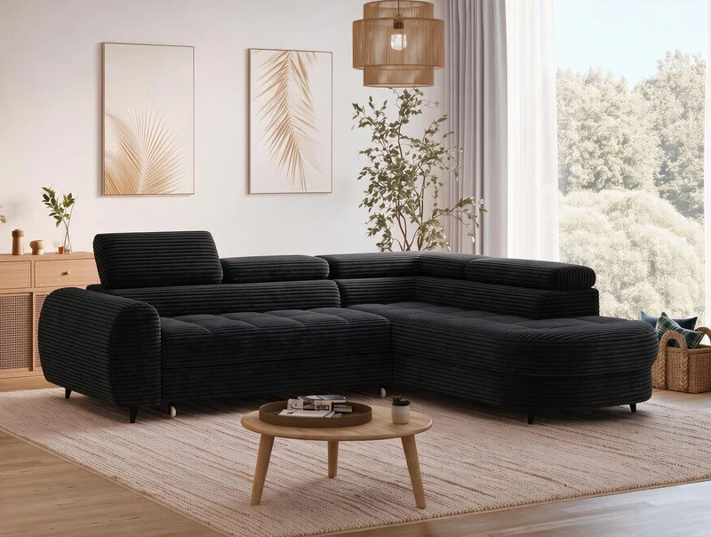 Canapé d'angle convertible design ALESIA avec coffre de rangement