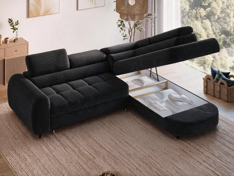 Canapé d'angle convertible design ALESIA avec coffre de rangement