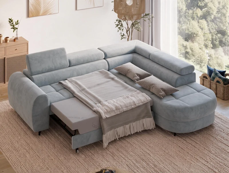 Canapé d'angle convertible design ALESIA avec coffre de rangement