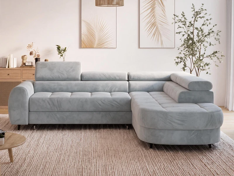 Canapé d'angle convertible design ALESIA avec coffre de rangement