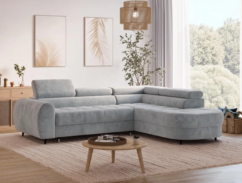 Canapé d'angle convertible design ALESIA avec coffre de rangement