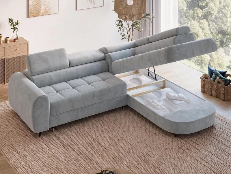 Canapé d'angle convertible design ALESIA avec coffre de rangement