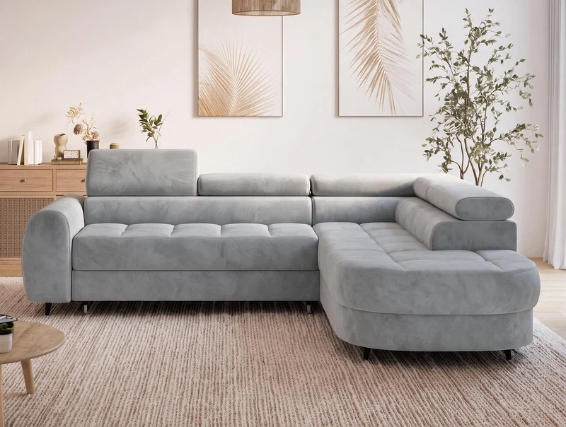 Canapé d'angle convertible design ALESIA avec coffre de rangement