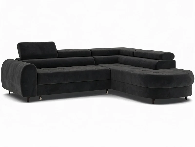 Canapé d'angle convertible design ALESIA avec coffre de rangement