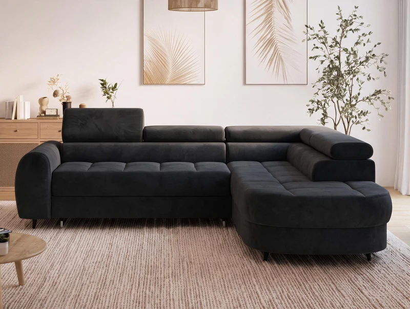 Canapé d'angle convertible design ALESIA avec coffre de rangement