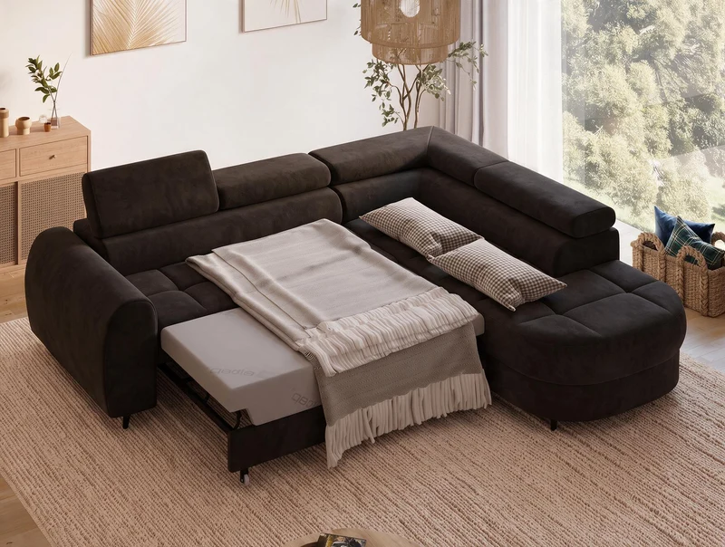 Canapé d'angle convertible design ALESIA avec coffre de rangement