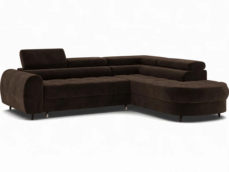Canapé d'angle convertible design ALESIA avec coffre de rangement